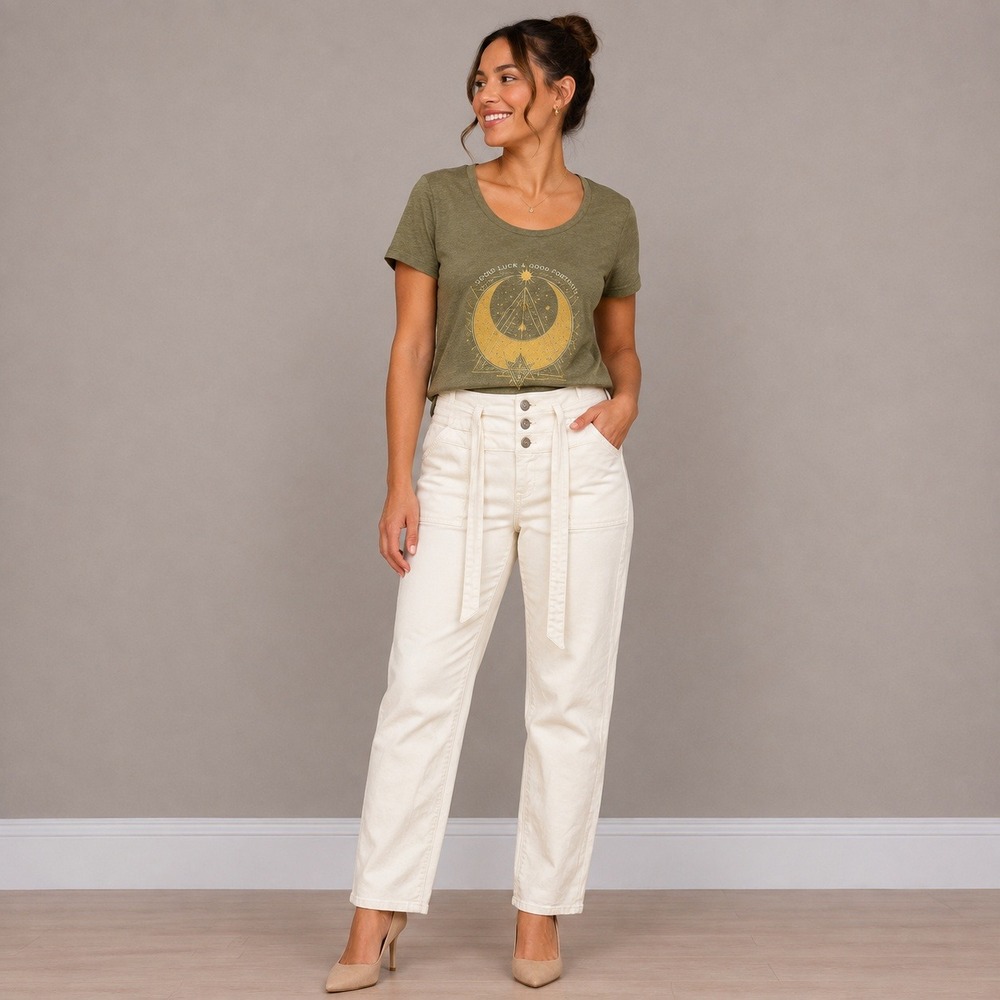 Veronica Beard Logan Slim Straight Extra High Rise White Tie Waist Jeans Size 26